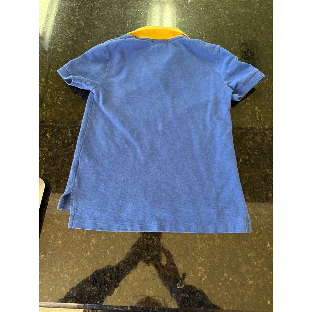 Ralph Lauren Polo Big Polo Shirt Blue Yellow Sz 5 Boys Preppy Spring 3 On Sleeve